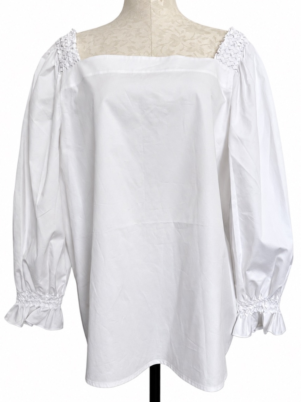NWT LAFAYETTE 148 White Cotton Smocked Puff Sleeve Blouse XXL
